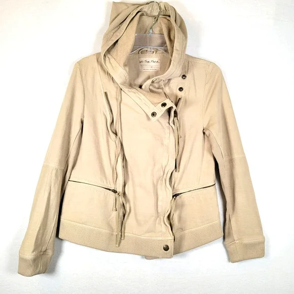 Free People Womens Carmen Moto Zip Hoodie Pocket Jacket Size XS Brown Boho Fall - Picture 1 of 9